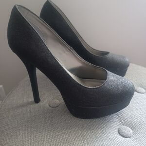 LAST CHANCE Cato Black Sparkle Platform Stillettos Heels Sz 8